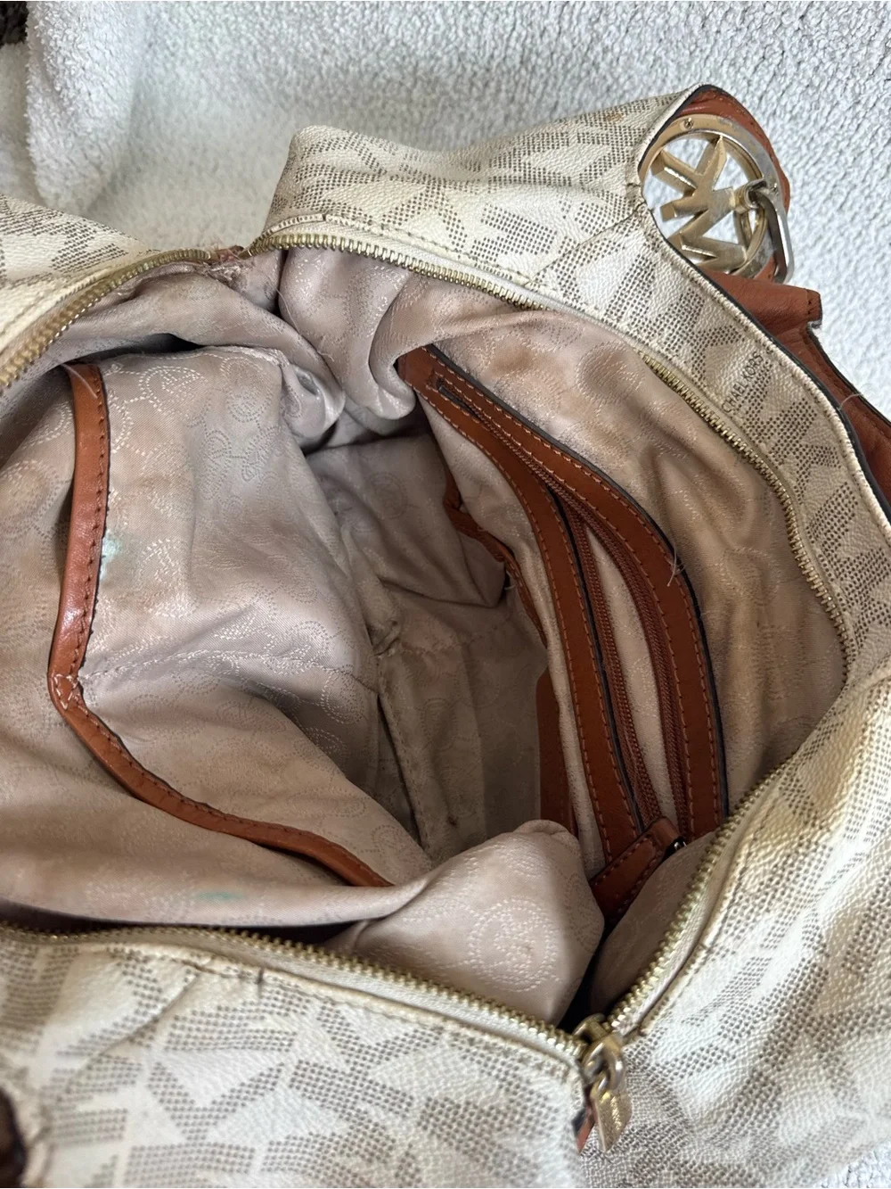 Michael Kors Cream MK Logo Hobo Bag